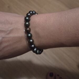 14K White Gold & Black Pearl Bracelet